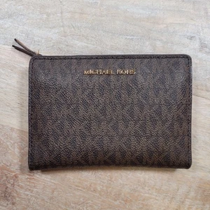 MICHAEL KORS Marrón Cuero Saffiano Mediano Billetera Tarjeta Billete Doble Logo - Imagen 1 de 11