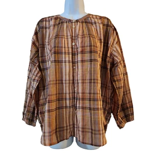 Free Assembly Damen Bluse Größe M orange kariert 3/4 Arm Knopfleiste Oberteil - Bild 1 von 10