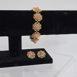 Pulsera y Pendientes Sarah Coventry Valencia Flor Coral Piedra Cuentas Redondas - Imagen 1 de 4