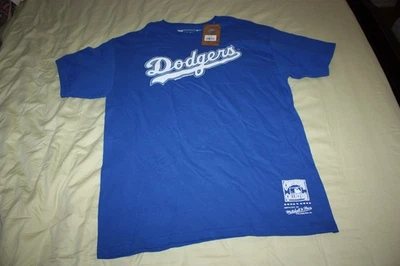 洛杉矶道奇队 Mitchell & Ness T 恤男式大号蓝色标志 Cooperstown 全新带标签 — 第 1/4 张图片