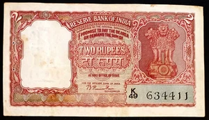 INDIA RS 2, B RAMA RAU #B-3, CORRECTED HINDI IN FRONT, XF, PREFIX "K" V RARE - Picture 1 of 2