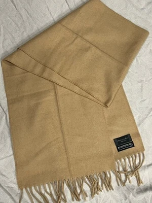 Винтажный CHRISTIAN DIOR ягненка шерсти бахрома верблюда желтовато-коричневый шарф B3 - Изображение 1 из 4