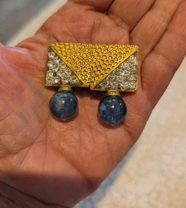 Craft vintage Glass Blue clip earrings gem craft Signed  - Picture 1 of 3