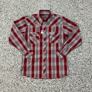 Cowboy Hardware Men Long Sleeve Western Pearl Snap Red Grey Shirt SZ M NWT - Picture 1 of 6