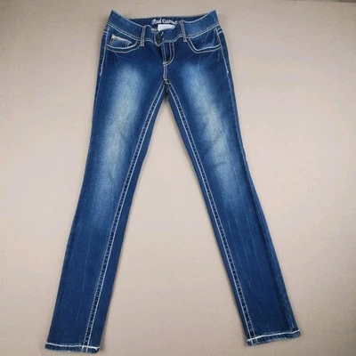 Red Camel Blue Denim Jeans Womens Size 9 Skinny Embellished Bling Bold Stitching - Image 1 of 4