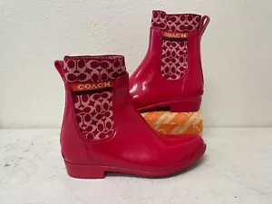Coach Rivington Womens Signature Red Candy Apple Rain Ankle Boots Shoes Sz 8 - Picture 1 of 8