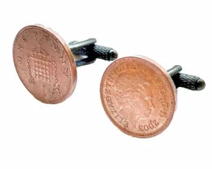 Choose your Year UK 1p Coin Cufflinks - Anniversary/Birthday - Picture 1 of 4