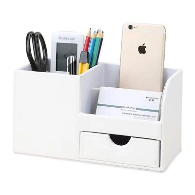 Büro Schreibtisch Organizer Ordnungssystem 4 Speicherabteil PU Leder Stiftebo... - Bild 1 von 4