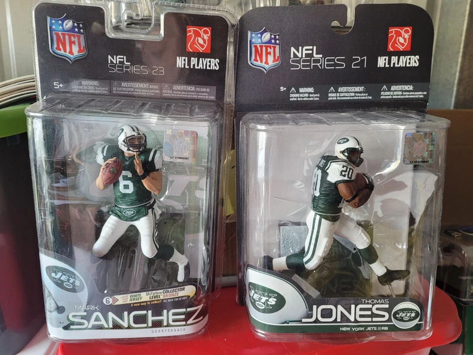Lote de 2 figuras Mcfarlane New York Jets Mark Sanchez, Thomas Jones Nuevo en caja Foto 1 de 1