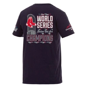 Boston Red Sox Blue 9 Time World Series Champions 2 Sided  Tee Shirt - Picture 1 of 2