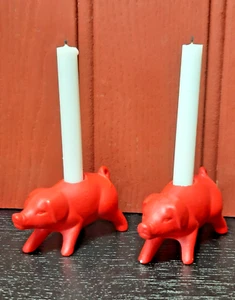 Swedish red pig candle holders - Picture 1 of 7