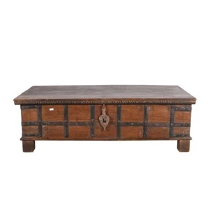 Antique Surti Teak Coffee Table Chest 19thC Indian Iron Brass Bound Storage - Picture 1 of 5