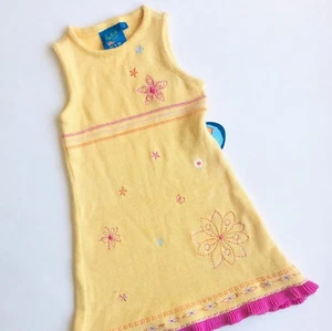 Kaboo Dress Girls 6 Yellow Sleeveless Beaded Embroidered Flower Knit Jumper NEW - Picture 1 of 6