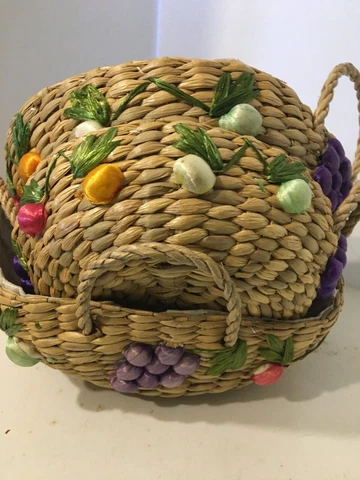 vintage baskets lg 10x10 med-9x9 small 7 1/2 x 7 1/2  beautiful detail- dining Cover