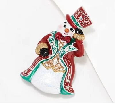 Prendedor de alta costura KIRKS FOLLY Ringmaster escarchado muñeco de nieve cristal TONO DORADO Foto 1 de 4