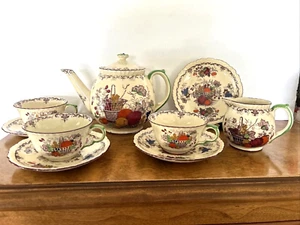 Vintage Tea Set Mason’s Ironstone Fruit Basket Teapot,cup/saucers-10 Piece - Picture 1 of 11