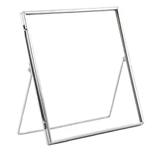 Cornice portafoto in metallo 8x8" argento slimline metallo design pieghevole con clip di bloccaggio UK - Foto 1 di 6