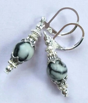 Brinco gota jaspe preto Picasso SP LEVERBACK feito à mão B - Imagem 1 de 4