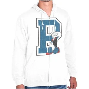 Cool Popeye the Sailor Man Vintage Varsity P Sweatshirt Zip Up Hoodie Men Women - Picture 1 of 7