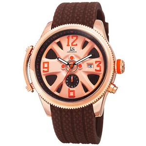 Men's Joshua & Sons JX101BR Two Time Zone Date Polyurethane Strap Quartz Watch - Picture 1 of 7