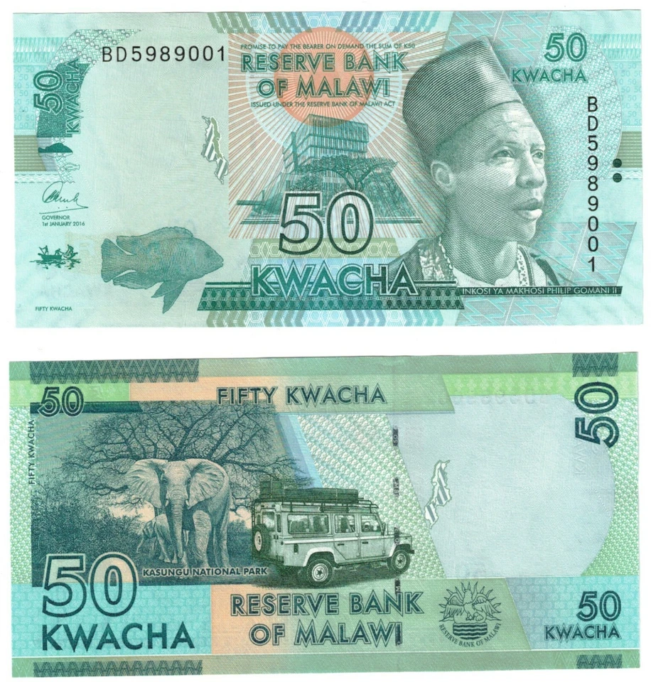 Billete Malawi P64c 50 Kwacha 2016 UNC Defender & Fish Foto 1 de 1