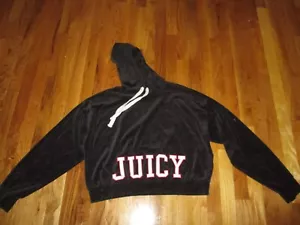 Ladies Juicy Couture Black Velour Cropped Hoodie Hooded Pullover Size S - Picture 1 of 6