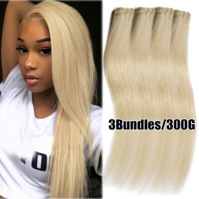 Extensiones de cabello humano virgen rubio platino 3 paquetes trama peruana GROSORA Foto 1 de 4
