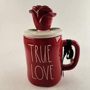 Taza Roja Rae Dunn Princesa Disney con AMOR VERDADERO Tapa Blanca Inscrita con Rosa Roja - Imagen 1 de 11