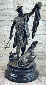 Estatua de bronce de perro cazador escocés escultura figura base de mármol firmada original - Imagen 1 de 10