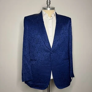 Trussini Herren 48R Sport Mantel Blazer Smoking Blau Wolle 2-Knopf Karo Paisley - Bild 1 von 11