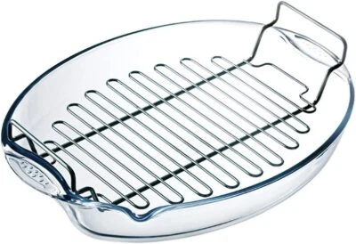 Pyrex Glasbräter Oval groß Auflaufform 42 x 30 x 8 cm mit Grillrost Backform - Bild 1 von 4