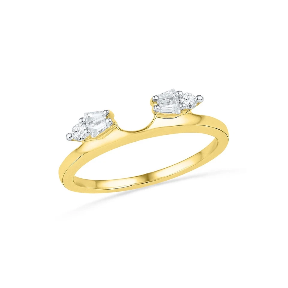 Anillo protector de anillo de diamantes baguette de oro amarillo de 14 k potenciador solitario 1/5 Cttw Foto 1 de 1