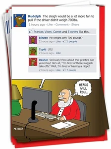 Funny Christmas Card w/ Envelope Facebook Heads Will Roll (Nobleworks) - Picture 1 of 6