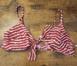 Women's AERIE Pique Tie Back Scoop Bikini Top Size LARGE Pink/Red - Picture 1 of 6