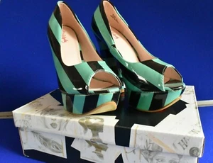 NUEVO Zapatos Kat Von D KvD Los Angeles - Verde 5.5" Tacones Altos Nerola Rayas Gruesas - Imagen 1 de 4
