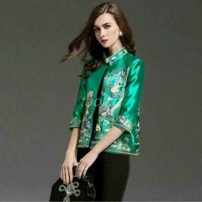 Elegante bata china para mujer bordada cuello alto abrigos de seda chaqueta Qipao nuevo Foto 1 de 4