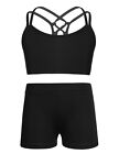 US Kids Girls Athletic Sports Dance Outfit Gymnatics Workout Crop Top &amp; Shorts