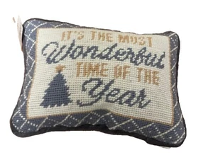Neiman Marcus The Most Wonderful Time of the Year Needlepoint Christmas Pillow - Picture 1 of 4