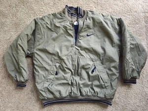 Vintage 90s Nike Big Swoosh Bomber Jacket Quilted Puffer Mens M Pullover - Picture 1 of 11