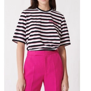 Maje Mujer Talla 3 L Negro Rosa Rayas Metálicas Tiffany Top Cremallera Trasera - Imagen 1 de 10