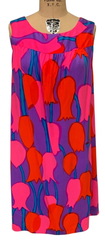 MAKAMAE O HAWAII Vintage 70s Women's A-line Sleeveless Dress - Sz M/L Pop Tulips - Image 1 of 4