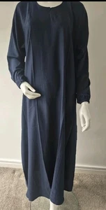 Ladies Regular Plain Premium Nida Elasticated Cuff Abaya A-line  Blue - Size 54 - Picture 1 of 3