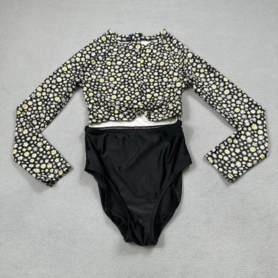 Traje de baño Art Class para niñas L 10/12 conjunto protector contra erupciones margaritas negro cintura alta bikini Foto 1 de 4