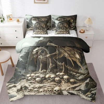 Juego de edredón de animales pájaro dragón de 7 piezas tamaño completo, cama esqueleto calavera gótica en... Foto 1 de 4