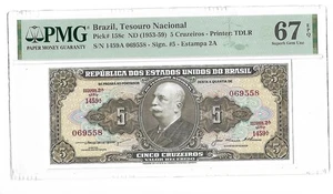 Brasilien 1953 Papiergeld 5 Cruzeiros Banknote 67 Graded Superb Gem UNC Sammlerstück - Bild 1 von 2