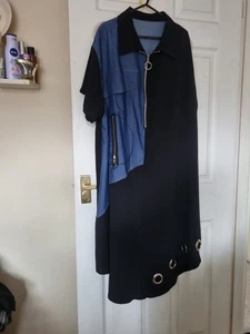 Quirky Black Dress With Denim Insert Size 20 - Picture 1 of 13