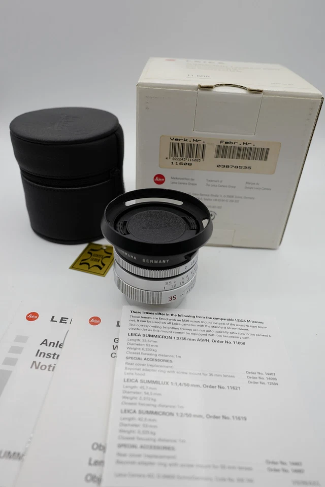 Leitz Leica Summicron ASPH 35mm f/2.0 LTM (11608) con caja, bolsa, pantalla y tapas Foto 1 de 4