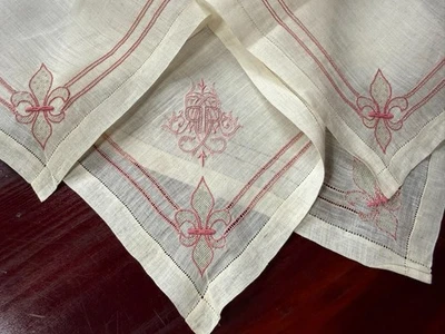 DENTELLE ANCIENNE - MOUCHOIR brodé - fleur de Lys - initiales - fin XIXème - Photo 1/4