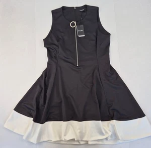 Vestido DKNY 16 Negro Blanco Para Mujer Sin Mangas Ajuste y Acampanado Mezcla de Poliéster - Imagen 1 de 8