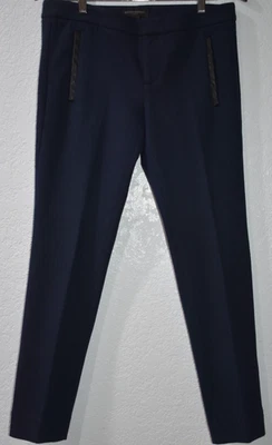 Banana Republic Dress Pant Sz 6 Sloan Navy Herringbone Slim Ankle Faux Leather - Image 1 of 4